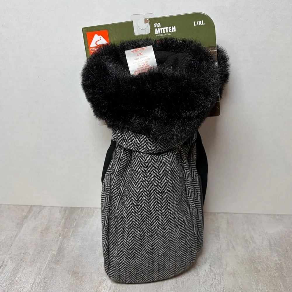 Ozark Trail Ski Mittens Women L/XL Faux Fur Cuff Winter Gloves NWT